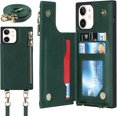 thumbnail image 1 of Crossbody Wallet Case for iPhone 12 Pro/iPhone 12 with Card Slot Holder,iPhone 12 Magnetic Flip Folio Purse Case, PU Leather Zipper Handbag with Detachable Lanyard Strap 6.1 Inch (Green), 1 of 14