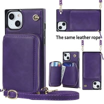 Crossbody Wallet Case for iPhone 12, RFID Blocking PU Leather Zipper Handbag Purse Flip Cover, Kickstand Case with Card Slots Holder Wrist Strap Lanyard For iPhone 12, Purple