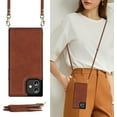 thumbnail image 1 of Crossbody Wallet Case for iPhone 12/iPhone 12 Pro 6.1 inch, Kickstand with Adjustable Removable Lanyard Neck Strap Case Card Holder Case Shockproof Cover Magnetic Clasp Cover Flip Case -Brown, 1 of 7