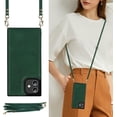 thumbnail image 1 of Crossbody Wallet Case for iPhone 12/iPhone 12 Pro 6.1 inch, Kickstand with Adjustable Removable Lanyard Neck Strap Case Card Holder Case Shockproof Cover Magnetic Clasp Cover Flip Case -Green, 1 of 14