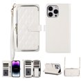 thumbnail image 1 of Crossbody Wallet Case for iPhone 13 Pro Chain Lanyard & Wrist Hand Strap Case with Card Slots Zipper Pocket Kickstand, Premium PU Leather Magnetic Clasp Shockproof Flip Cover, White, 1 of 9