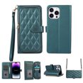 thumbnail image 1 of Crossbody Wallet Case for iPhone 13 Pro Chain Lanyard & Wrist Hand Strap Case with Card Slots Zipper Pocket Kickstand, Premium PU Leather Magnetic Clasp Shockproof Flip Cover, Darkgreen, 1 of 9