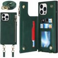 thumbnail image 1 of Crossbody Wallet Case for iPhone 13 Pro Max with Card Slot Holder,iPhone 13 Pro Max Magnetic Flip Folio Purse Case, PU Leather Zipper Handbag with Detachable Lanyard Strap 6.7 Inch (Green), 1 of 16
