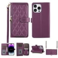 thumbnail image 1 of Crossbody Wallet Case for iPhone 13 Pro Max Chain Lanyard & Wrist Hand Strap Case with Card Slots Zipper Pocket Kickstand, Premium PU Leather Magnetic Clasp Shockproof Flip Cover, Darkpurple, 1 of 9