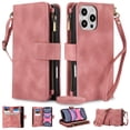 thumbnail image 1 of Crossbody Wallet Case for iPhone 13 Pro Max, Premium PU Leather Phone Case with RFID Blocking Card Holder Zipper, Wrist Strap & Lanyard, Flip Stand Purse Cover for iPhone 13 Pro Max, Rosegold, 1 of 9