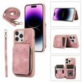 thumbnail image 1 of Crossbody Wallet Case for iPhone 13 Pro Max, Zipper Pocket Case with Card Holder, PU Leather Protective Cover Case with Kickstand Detachable Wrist Strap Lanyard for 6.7", Pink, 1 of 7