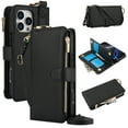 thumbnail image 1 of Crossbody Wallet Case for iPhone 13 Pro RFID Blocking Card Slots, PU Leather Magnetic Snap Wristband Strap Zipper Pocket Phone Case with Stand Secure Ring Buckle for iPhone 13 Pro, Black, 1 of 7