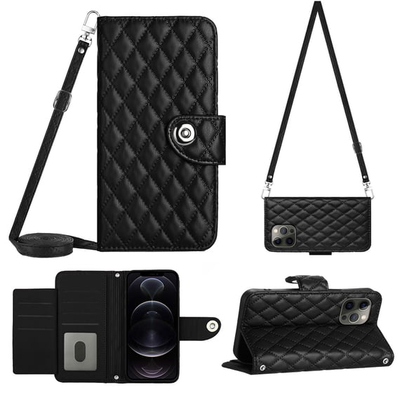 Crossbody Wallet Case for iPhone 13 Pro RFID Blocking Elegant Premium Leather Purse with Credit Card Holder, Shoulder Strap Kickstand Handbag Flip Cover For iPhone 13 Pro, Black