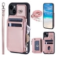 thumbnail image 1 of Crossbody Wallet Case for iPhone 14 with Card Slot Holder, Magnetic Flip Folio Purse Case, PU Leather Zipper Handbag with Detachable Lanyard Strap & Shoulder Strap, Rosegold, 1 of 8