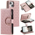 thumbnail image 1 of Crossbody Wallet Case for iPhone 14 Glitter PU Leather Phone Case with Card Slots Stand Wrist Strap Cover Magnetic Closure Flip Handbag Zipper Purse Case for Women Girls, Rosegold, 1 of 11