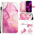thumbnail image 1 of Crossbody Wallet Case for iPhone 14, Marble Pattern Luxury PU Leather Detachable Shoulder Strap Lanyard Magnetic Clasp Flip Cover with Card Slots Holder Kickstand Case, Pink Marble, 1 of 11