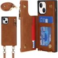 thumbnail image 1 of Crossbody Wallet Case for iPhone 14 Plus with Card Slot Holder,iPhone 14 Plus Magnetic Flip Folio Purse Case, PU Leather Zipper Handbag with Detachable Lanyard Strap 6.7 Inch (Brown), 1 of 14