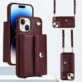 thumbnail image 1 of Crossbody Wallet Case for iPhone 14 Plus Card Slots Holder, Magnetic Snap Flip Folio Purse Case PU Leather Handbag with Detachable Shoulder Strap for iPhone 14 Plus, Winered, 1 of 9