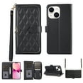 thumbnail image 1 of Crossbody Wallet Case for iPhone 14 Plus Chain Lanyard & Wrist Hand Strap Case with Card Slots Zipper Pocket Kickstand, Premium PU Leather Magnetic Clasp Shockproof Flip Cover, Black, 1 of 9
