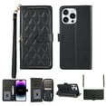 thumbnail image 1 of Crossbody Wallet Case for iPhone 14 Pro Chain Lanyard & Wrist Hand Strap Case with Card Slots Zipper Pocket Kickstand, Premium PU Leather Magnetic Clasp Shockproof Flip Cover, Black, 1 of 9