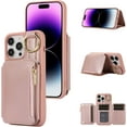 thumbnail image 1 of Crossbody Wallet Case for iPhone 14 Pro Max 6.7 inch, Card Holder Folio Cover Kickstand RFID Blocking Phone Case PU Leather Zipper Purse Wrist Strap Lanyard Flip Case for Women - Rose Gold, 1 of 14