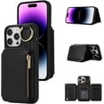 thumbnail image 1 of Crossbody Wallet Case for iPhone 14 Pro Max 6.7 inch, Card Holder Folio Cover Kickstand RFID Blocking Phone Case PU Leather Zipper Purse Wrist Strap Lanyard Flip Case for Women - Black, 1 of 14