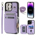 thumbnail image 1 of Crossbody Wallet Case for iPhone 14 Pro Max with Card Slot Holder, Magnetic Flip Folio Purse Case, PU Leather Zipper Handbag with Detachable Lanyard Strap & Shoulder Strap, Purple, 1 of 9