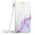 thumbnail image 1 of Crossbody Wallet Case for iPhone 14 Pro Max, Marble Pattern Luxury PU Leather Detachable Shoulder Strap Lanyard Magnetic Clasp Flip Cover with Card Slots Holder Kickstand Case, Purple & White, 1 of 9