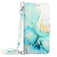 thumbnail image 1 of Crossbody Wallet Case for iPhone 14 Pro Max, Marble Pattern Luxury PU Leather Detachable Shoulder Strap Lanyard Magnetic Clasp Flip Cover with Card Slots Holder Kickstand Case, Green, 1 of 9