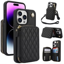 Crossbody Wallet Case for iPhone 14 Pro Max, RFID Blocking Zipper Handbag Purse Flip Cover, Kickstand Folio Case Card Slots Holder Wrist Strap Lanyard