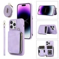 thumbnail image 1 of Crossbody Wallet Case for iPhone 14 Pro, Zipper Pocket Case with Card Holder, PU Leather Protective Cover Case with Kickstand Detachable Wrist Strap Lanyard for 6.1", Purple, 1 of 7