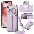 thumbnail image 1 of Crossbody Wallet Case for iPhone 15 with Lanyard Strap Card Slot Holder RFID Blocking 360° Ring Kickstand,Magnetic Flip Folio Zipper Purse Case, PU Leather Cover Handbag,Purple, 1 of 10