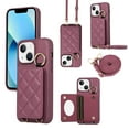 thumbnail image 1 of Crossbody Wallet Case for iPhone 15 with Make-up Mirror, PU Leather Lanyard Purse Magnetic Clasp Card Holder, Flip Kickstand Shockproof Phone Cover for iPhone 15, Winered, 1 of 6