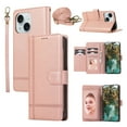 thumbnail image 1 of Crossbody Wallet Case for iPhone 15, PU Leather Case Wallet with Lanyard Strap, Card Holder and Make-up Mirror, Full Protection Anti-Scratch Flip Stand Cover for iPhone 15, Rosegold, 1 of 8