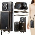 thumbnail image 1 of Crossbody Wallet Case for iPhone 15 Plus with Lanyard Strap Card Slot Holder RFID Blocking Kickstand,Magnetic Flip Folio Zipper Purse Case,Retro  PU Leather Cover Handbag,Coffee, 1 of 9