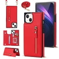 thumbnail image 1 of Crossbody Wallet Case for iPhone 15 Plus with RFID Blocking Card Slot Holder, Magnetic Flip Folio Purse Case, Premium PU Leather Zipper Handbag with Detachable Lanyard Strap, Red, 1 of 11