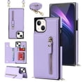 thumbnail image 1 of Crossbody Wallet Case for iPhone 15 Plus with RFID Blocking Card Slot Holder, Magnetic Flip Folio Purse Case, Premium PU Leather Zipper Handbag with Detachable Lanyard Strap, Purple, 1 of 11