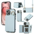 thumbnail image 1 of Crossbody Wallet Case for iPhone 15 Pro with Lens Protective Film, Folio PU Leather Case with Card Holder, Shockproof Protection Ring Buckle Phone Case for iPhone 15 Pro, Blue, 1 of 8
