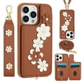 thumbnail image 1 of Crossbody Wallet Case for iPhone 15 Pro, Magnetic Back Flip Kickstand Floral PU Leather Phone Case with RFID Blocking Card Holder Wristlet Strap Shoulder Purse for Women,Brown, 1 of 9