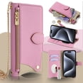 thumbnail image 1 of Crossbody Wallet Case for iPhone 15 Pro Max with Make-up Mirror, Detachable Chain Strap, Zipper Purse Card Slots Adjustable Kickstand, PU Leather Shockproof Full Body Cover for Women Girls, Pink, 1 of 8