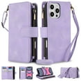thumbnail image 1 of Crossbody Wallet Case for iPhone 15 Pro Max, Premium PU Leather Phone Case with RFID Blocking Card Holder Zipper, Wrist Strap & Lanyard, Flip Stand Purse Cover for iPhone 15 Pro Max, Purple, 1 of 9