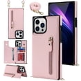 thumbnail image 1 of Crossbody Wallet Case for iPhone 15 Pro Max with RFID Blocking Card Slot Holder, Magnetic Flip Folio Purse Case, Premium PU Leather Zipper Handbag with Detachable Lanyard Strap, Pink, 1 of 10