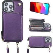 Crossbody Wallet Case for iPhone 15 Pro Max, RFID Blocking Leather Purse Case with Card Holder, Protective Handbag Flip Cover with Zipper Wrist Strap Lanyard for Women 6.7 Inch (Dark Purple)