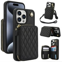 Crossbody Wallet Case for iPhone 15 Pro Max, RFID Blocking Zipper Handbag Purse Flip Cover, Kickstand Folio Case Card Slots Holder Wrist Strap Lanyard