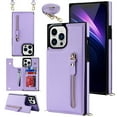 thumbnail image 1 of Crossbody Wallet Case for iPhone 15 Pro with RFID Blocking Card Slot Holder, Magnetic Flip Folio Purse Case, Premium PU Leather Zipper Handbag with Detachable Lanyard Strap, Purple, 1 of 10