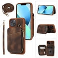 thumbnail image 1 of Crossbody Wallet Case for iPhone 15, Zipper Pocket Case with Card Holder, PU Leather Protective Cover Case with Kickstand Detachable Wrist Strap Lanyard for 6.1", Brown, 1 of 8