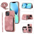 thumbnail image 1 of Crossbody Wallet Case for iPhone 15, Zipper Pocket Case with Card Holder, PU Leather Protective Cover Case with Kickstand Detachable Wrist Strap Lanyard for 6.1", Pink, 1 of 8