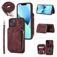 thumbnail image 1 of Crossbody Wallet Case for iPhone 15, Zipper Pocket Case with Card Holder, PU Leather Protective Cover Case with Kickstand Detachable Wrist Strap Lanyard for 6.1", Winered, 1 of 8