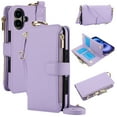 thumbnail image 1 of Crossbody Wallet Case for iPhone 16 Plus RFID Blocking Card Slots, PU Leather Magnetic Snap Wristband Strap Zipper Pocket Phone Case with Stand Secure Ring Buckle for iPhone 16 Plus, Violet, 1 of 7