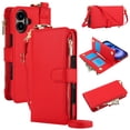 thumbnail image 1 of Crossbody Wallet Case for iPhone 16 Plus RFID Blocking Card Slots, PU Leather Magnetic Snap Wristband Strap Zipper Pocket Phone Case with Stand Secure Ring Buckle for iPhone 16 Plus, Red, 1 of 7