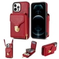 thumbnail image 1 of Crossbody Wallet Case for iPhone 16 Pro Max,Premium PU Leather Metal Buckle Large Capacity Zipper Pocket Card Holder Shockproof Back Flip Kickstand Phone Case with Shoulder Strap,Red, 1 of 7