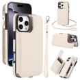 thumbnail image 1 of Crossbody Wallet Case for iPhone 16 Pro Max, RFID Blocking Leather Purse Case with Card Holder, Double Flip-top Designing,Protective Flip Cover with Zipper Wrist Strap & Lanyard,White, 1 of 8