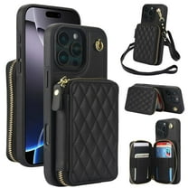 Crossbody Wallet Case for iPhone 16 Pro Max, RFID Blocking Zipper Handbag Purse Flip Cover, Kickstand Folio Case Card Slots Holder Wrist Strap Lanyard