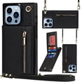 thumbnail image 1 of Crossbody Wallet Case for iPhone 16 Pro Max, Zipper Pocket Case with Card Holder, PU Leather RFID Blocking Protective Cover Case with Kickstand Detachable Wrist Strap Lanyard, Black, 1 of 10