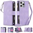 thumbnail image 1 of Crossbody Wallet Case for iPhone 16 Pro, Premium PU Leather Phone Case with RFID Blocking Card Holder Zipper, Wrist Strap & Lanyard, Flip Stand Purse Cover for iPhone 16 Pro, Purple, 1 of 9